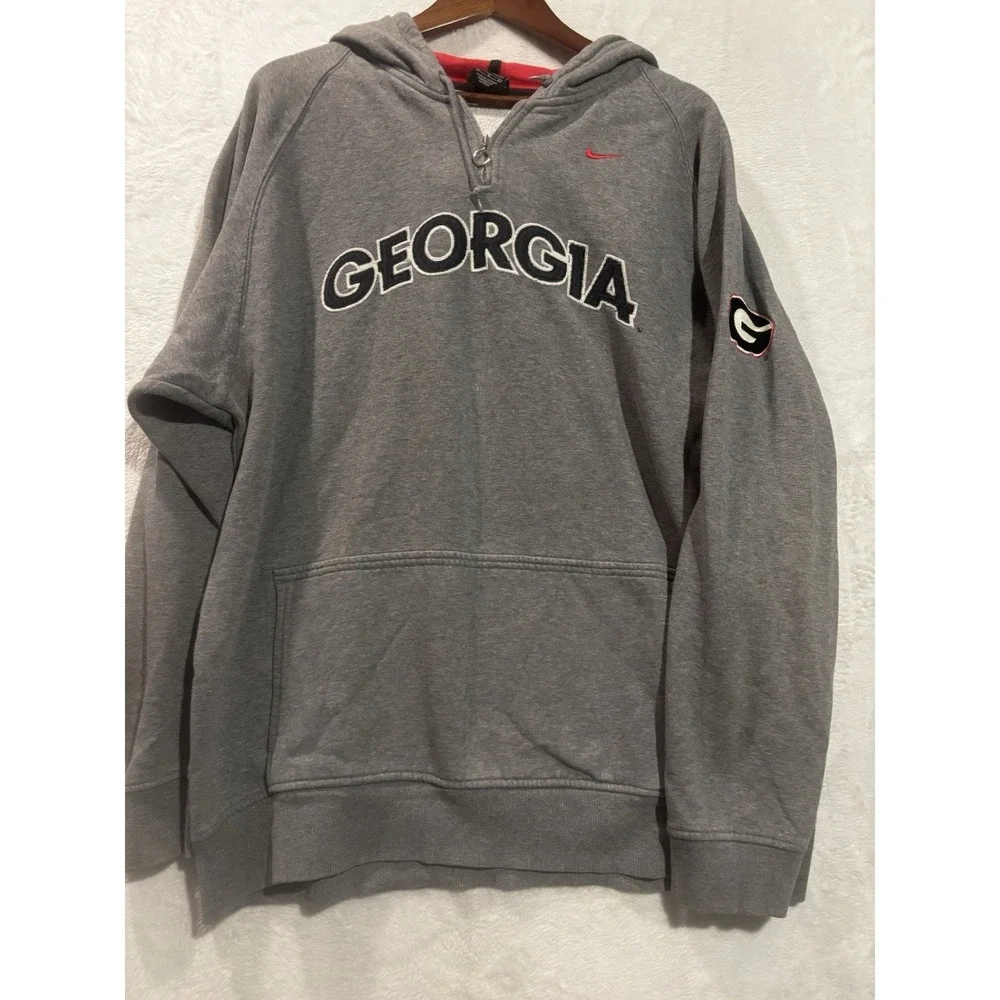 Nike University of Georgia Bulldogs Gray Sweatshirt Large 1/4 Zip Hoodie Logo‎